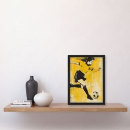 "Artery8 Womens Girls Football Fan Soccer Player Striker Framed Art Print in Yellow - Size: W12"" x H16""" - thumbnail 4
