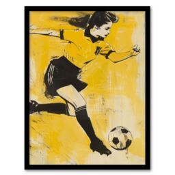 "Artery8 Womens Girls Football Fan Soccer Player Striker Framed Art Print in Yellow - Size: W12"" x H16""" - thumbnail 1