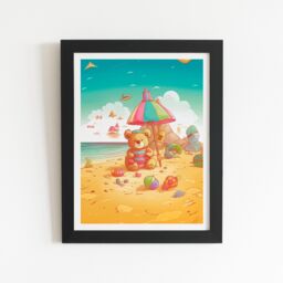 "Warren Reed - Designer Teddy Bead On A Beach Holiday Framed Art Print in Black - Size: W20"" x H30""" - thumbnail 2