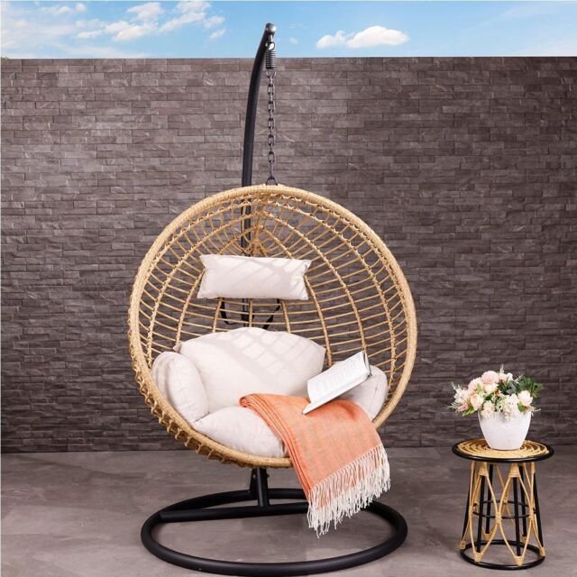 Charles Bentley Single Hanging Swing Chair H198 x Diameter 104cm Natural in Beige - image 1
