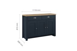Birlea Sideboard Cream & Oak Highgate 3 Door 2 Drawer Navy Farmhouse Shabby Chic in Blue - thumbnail 6