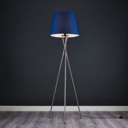 ValueLights Camden Brushed Chrome Tripod Floor Lamp with Navy Tapered Lamp Shade in Dark Navy - thumbnail 1