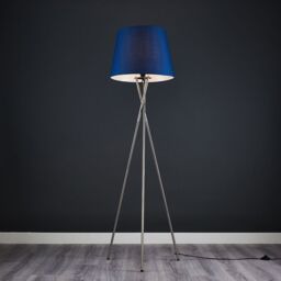 ValueLights Camden Brushed Chrome Tripod Floor Lamp with Navy Tapered Lamp Shade in Dark Navy - thumbnail 3