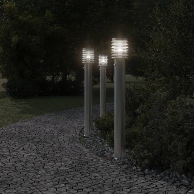 Berkfield Home Outdoor Floor Lamps with Sensors 3pcs Silver 110cm Stainless Steel - image 1