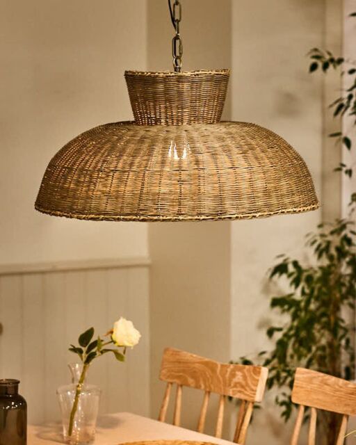 Dibor Traditional Style Round Rattan Disk Pendant Ceiling Light Shade H33 x Dia 69cm in Natural