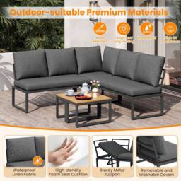 Merax Grey 5 Seater Modular Patio Lounge Sofa Set with Wood Tables - thumbnail 8