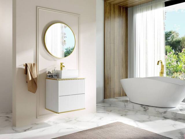 Vente-unique Fluted Wall-Hung Vanity Unit With Gold Trim - White - W60 Cm - KELIZA - image 1