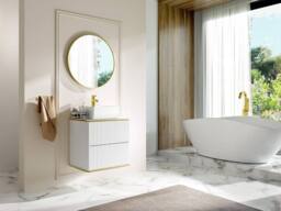 Vente-unique Fluted Wall-Hung Vanity Unit With Gold Trim - White - W60 Cm - KELIZA - thumbnail 1