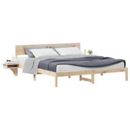 Berkfield Home with Headboard Brown 200 x 200 cm Solid pine wood in Natural - thumbnail 3