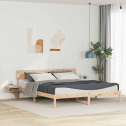 Berkfield Home with Headboard Brown 200 x 200 cm Solid pine wood in Natural - thumbnail 2