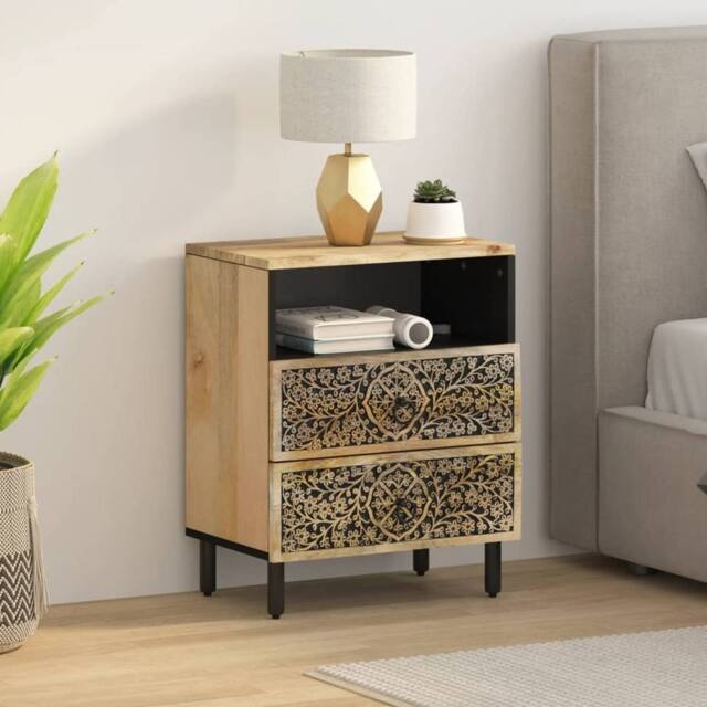 Berkfield Home Beautiful Bedside Cabinet 50x33x60 cm Solid Wood Mango in Brown - Size: 50 x 33 x 60 cm - image 1