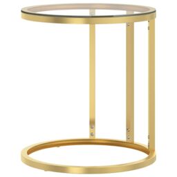 Berkfield Home Side Table Gold & Transparent 45 cm Tempered Glass - thumbnail 3