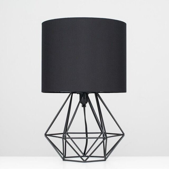 ValueLights Pair Of Modern Black Metal Basket Cage Table Lamps With Black Fabric Shades - image 1