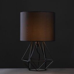 ValueLights Pair Of Modern Black Metal Basket Cage Table Lamps With Black Fabric Shades - thumbnail 3
