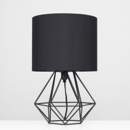 ValueLights Pair Of Modern Black Metal Basket Cage Table Lamps With Black Fabric Shades