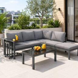 Merax Grey Garden Corner Lounge Sofa Set With Coffee Table & Side Table - thumbnail 1