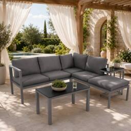 Merax Grey Garden Corner Lounge Sofa Set With Coffee Table & Side Table - thumbnail 6