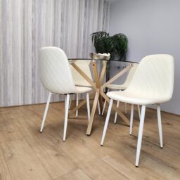 KOSY KOALA Round Glass Dining Table Set With 4 Cream Gem Pattern Chairs Dining Room Furniture in Clear - thumbnail 2