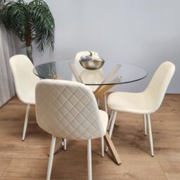 KOSY KOALA Round Glass Dining Table Set With 4 Cream Gem Pattern Chairs Dining Room Furniture in Clear - thumbnail 8