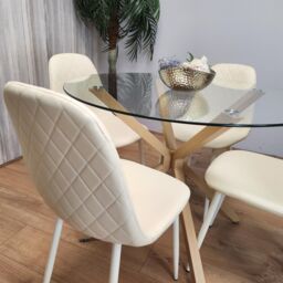 KOSY KOALA Round Glass Dining Table Set With 4 Cream Gem Pattern Chairs Dining Room Furniture in Clear - thumbnail 6