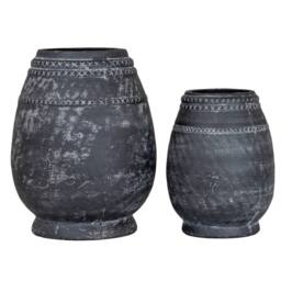 Lemon Pavilion Furniture and Decor Etched Collection Vase - Ceramic - L19 x W19 x H25 cm - Black - thumbnail 2