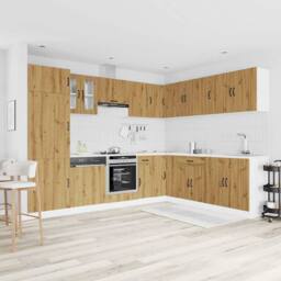 Berkfield Home Elegant 14 Piece Kitchen Cabinet Set Lucca Artisan Oak Engineered Wood in Brown - thumbnail 1
