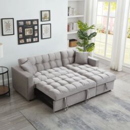 SquareBoxx Barcelona 3 Seater Corner Pull Out Sofa Bed in Grey - thumbnail 2