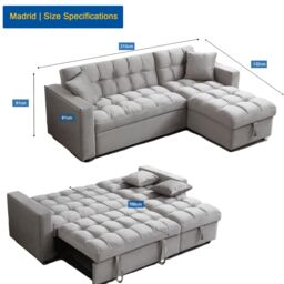 SquareBoxx Barcelona 3 Seater Corner Pull Out Sofa Bed in Grey - thumbnail 6