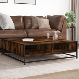 Berkfield Home Coffee Table Smoked Oak 100x100x30 cm Engineered Wood & Metal in Brown - Size: 100 x 100 x 30 cm - thumbnail 1