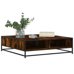 Berkfield Home Coffee Table Smoked Oak 100x100x30 cm Engineered Wood & Metal in Brown - Size: 100 x 100 x 30 cm - thumbnail 4