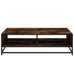 Berkfield Home Coffee Table Smoked Oak 100x100x30 cm Engineered Wood & Metal in Brown - Size: 100 x 100 x 30 cm - thumbnail 5