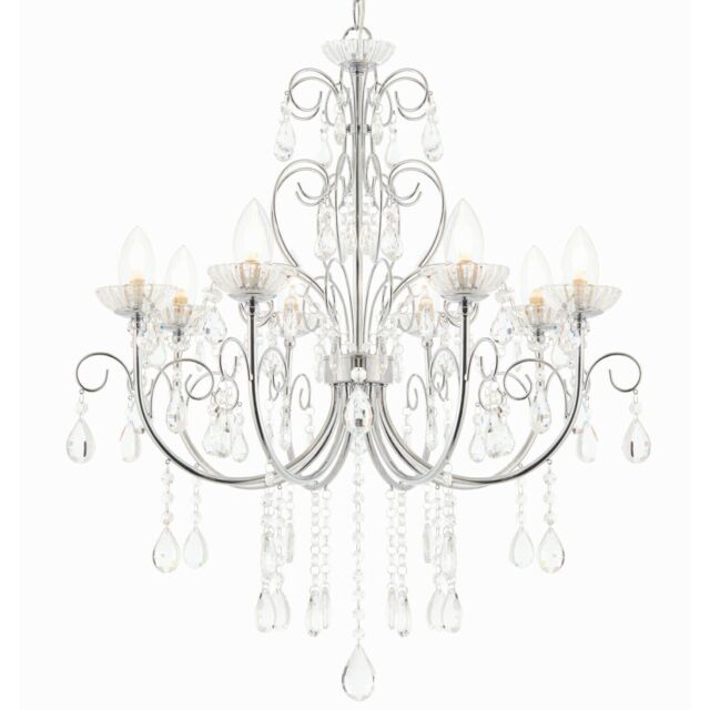 Loops Bathroom Ceiling Pendant Light Chrome & Crystal IP44 8 Bulb Hanging Lamp Rose - image 1