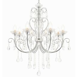 Loops Bathroom Ceiling Pendant Light Chrome & Crystal IP44 8 Bulb Hanging Lamp Rose - thumbnail 1