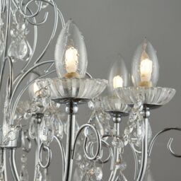 Loops Bathroom Ceiling Pendant Light Chrome & Crystal IP44 8 Bulb Hanging Lamp Rose - thumbnail 3