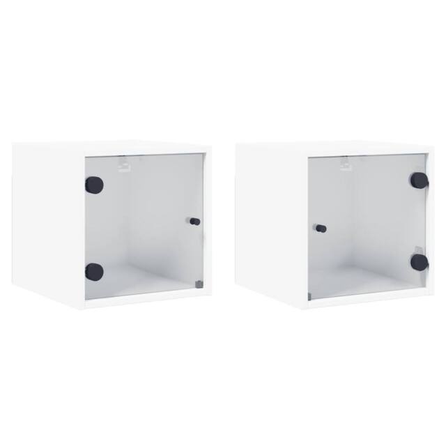 Berkfield Home Bedside Cabinets with Glass Doors 2 pcs White 35x37x35 cm - Size: 35 x 37 x 35 cm - image 1