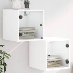 Berkfield Home Bedside Cabinets with Glass Doors 2 pcs White 35x37x35 cm - Size: 35 x 37 x 35 cm - thumbnail 2