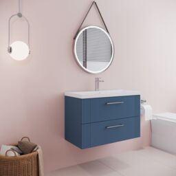 Balterley Wall Hung 2 Drawers Vanity Unit - Mid-Edge Basin 800mm, Satin Blue - thumbnail 4