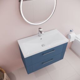 Balterley Wall Hung 2 Drawers Vanity Unit - Mid-Edge Basin 800mm, Satin Blue - thumbnail 3