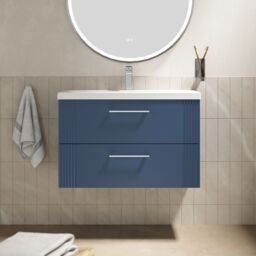 Balterley Wall Hung 2 Drawers Vanity Unit - Mid-Edge Basin 800mm, Satin Blue - thumbnail 2