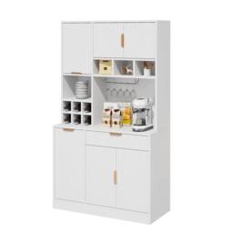 BTM 100cm Kitchen Sideboard USB Wine Rack Tall Cabinet White - thumbnail 9