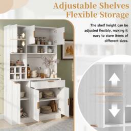 BTM 100cm Kitchen Sideboard USB Wine Rack Tall Cabinet White - thumbnail 6