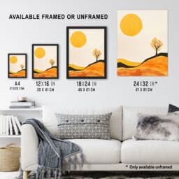 "Artery8 Lone Tree Orange Vibrant Abstract Boho Landscape Wall Art Print in Mustard - Size: W24"" x H32""" - thumbnail 3