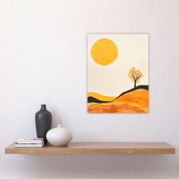 "Artery8 Lone Tree Orange Vibrant Abstract Boho Landscape Wall Art Print in Mustard - Size: W24"" x H32""" - thumbnail 4