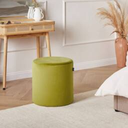 Wyld and Coco Velvet Round Olive Green Ottoman Pouffe Footstool - thumbnail 1