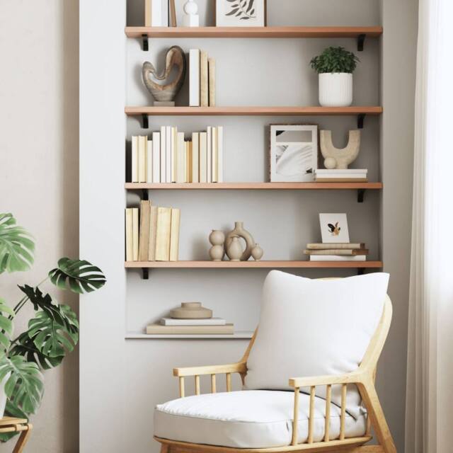 Berkfield Home Wall Shelf Light Brown 100x20x2 cm Treated Solid Wood Oak - Size: 100 x 20 x 2 cm - image 1