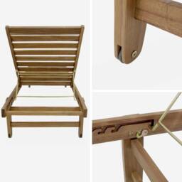 sweeek Pair Of Multi-position Wooden Sun Loungers With Wheels in Beige - thumbnail 4