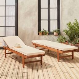 sweeek Pair Of Multi-position Wooden Sun Loungers With Wheels in Beige - thumbnail 6