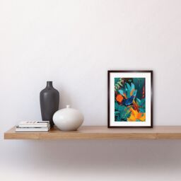 "Artery8 Wall Art Print Bird in Tropical Forest Vibrant Artwork Framed 9X7 Inch in Brown - Size: W7"" x H9""" - thumbnail 2