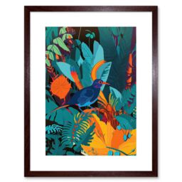 "Artery8 Wall Art Print Bird in Tropical Forest Vibrant Artwork Framed 9X7 Inch in Brown - Size: W7"" x H9""" - thumbnail 1