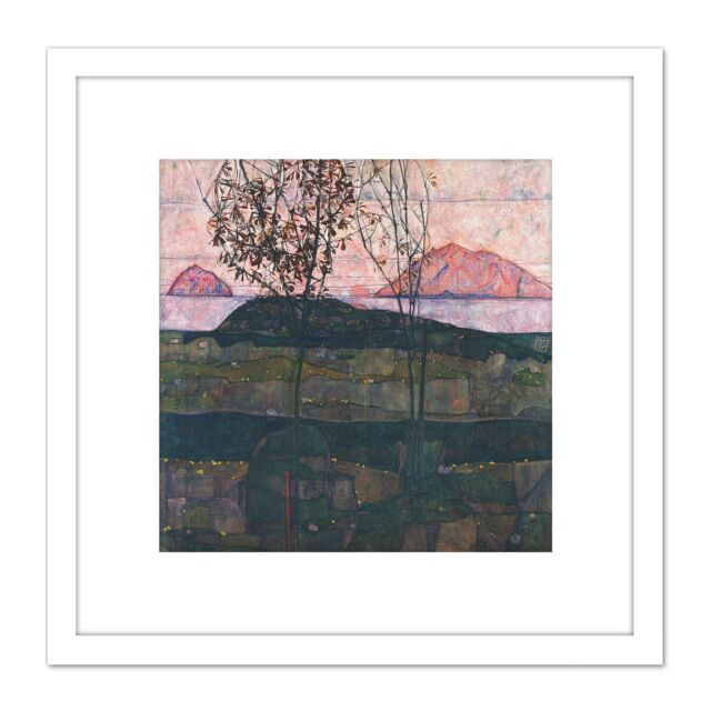 Artery8 Egon Schiele Setting Sun Painting 8X8 Inch Square Wooden Framed Wall Art Print Picture with Mount in White - image 1